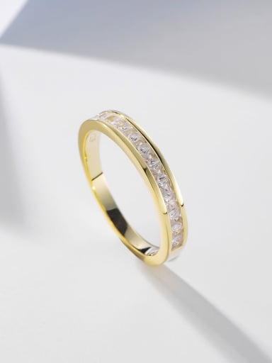 0890 Gold 925 Sterling Silver Cubic Zirconia Geometric Luxury Band Ring