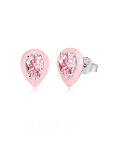 DY1D0214 S W PK 925 Sterling Silver Cubic Zirconia Enamel Heart Minimalist Stud Earring