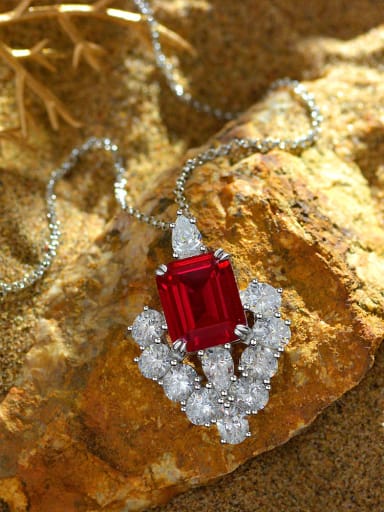 Red [P 2224] 925 Sterling Silver High Carbon Diamond Red Luxury pendant