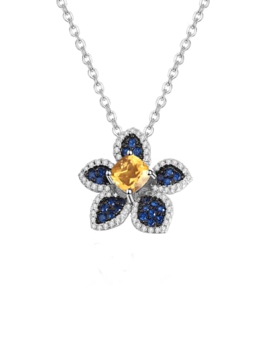 925 Sterling Silver Swiss Blue Topaz Flower Luxury Necklace