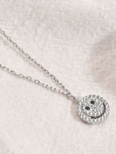925 Sterling Silver Cubic Zirconia  Minimalist Smiley Pendant Necklace