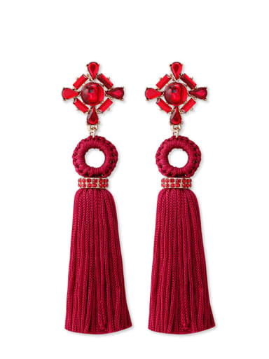 Red e68075 Zinc Alloy Weave Tassel Bohemia Threader Earring