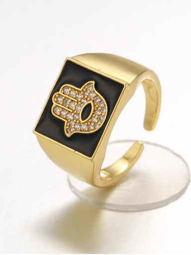 black Brass Enamel Rhinestone Geometric Trend Band Ring