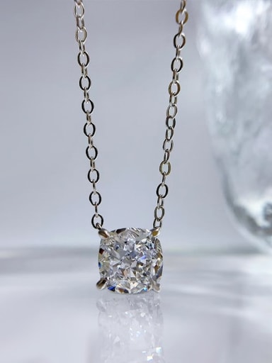 925 Sterling Silver High Carbon Diamond Square Dainty Necklace