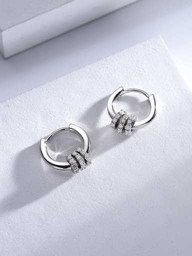 Silver 925 Sterling Silver Geometric Classic Hoop Earring with cz