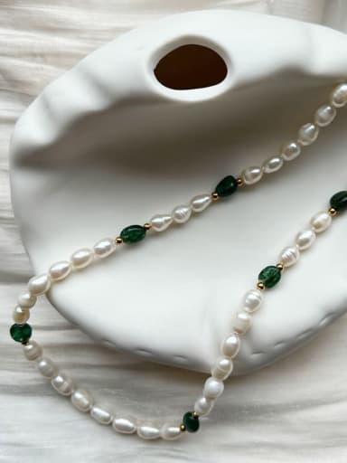 Green necklace 38+ 5cm Titanium Steel Natural Stone Geometric Bohemia Handmade Beaded Necklace