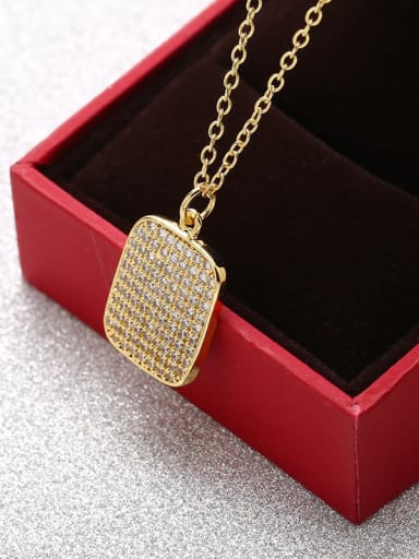 Brass Cubic Zirconia Gold Plated Square Pendant