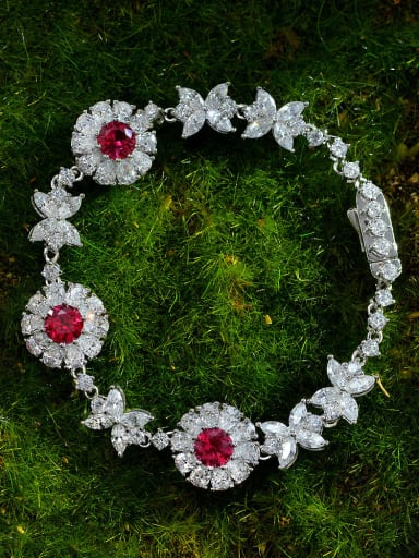 Red 18cm [b 1759] 925 Sterling Silver High Carbon Diamond Flower Luxury Bracelet