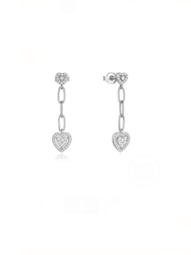 Platinum 925 Sterling Silver Cubic Zirconia Heart Dainty Drop Earring
