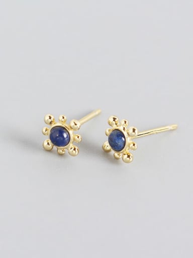 Gold 925 Sterling Silver Rainbow Stone Blue Geometric Trend Stud Earring