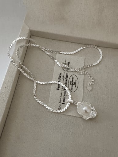 11TL22 necklace 40cm+5cm 10.8g 925 Sterling Silver Imitation Pearl Vintage Flower Earring and Necklace Set