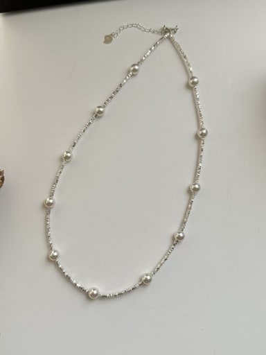 Necklace White 925 Sterling Silver Dainty Geometric  Freshwater Pearl Bracelet and Necklace Set