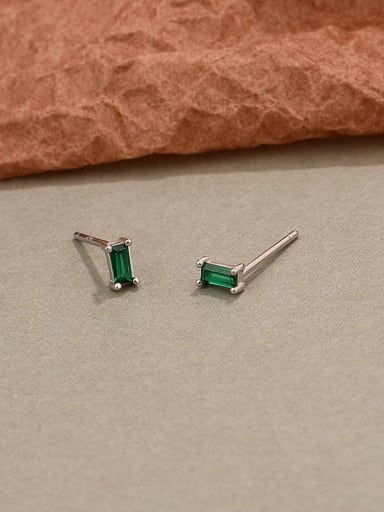 E1745 Platinum green 925 Sterling Silver Cubic Zirconia Geometric Minimalist Stud Earring