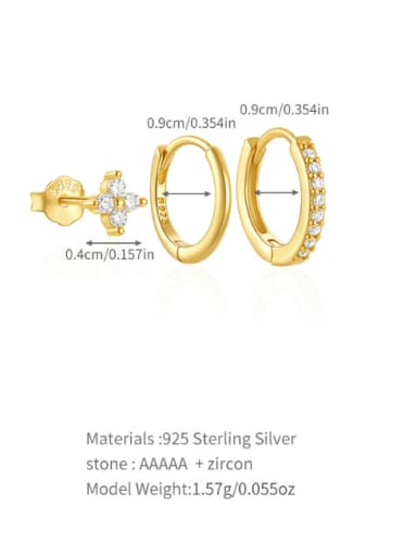 3 pieces per set in gold 1 925 Sterling Silver Cubic Zirconia Geometric Dainty Huggie Earring