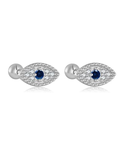 Platinum (Blue Stone) 925 Sterling Silver Cubic Zirconia Evil Eye Dainty Stud Earring