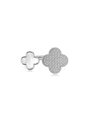 DY120998 S W WH 925 Sterling Silver Cubic Zirconia Clover Minimalist Band Ring