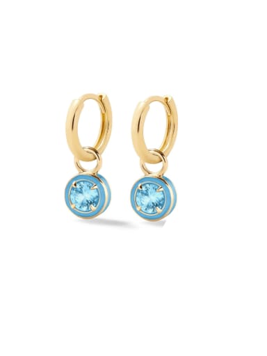 Golden +Sky Blue 925 Sterling Silver Cubic Zirconia Geometric Minimalist Huggie Earring
