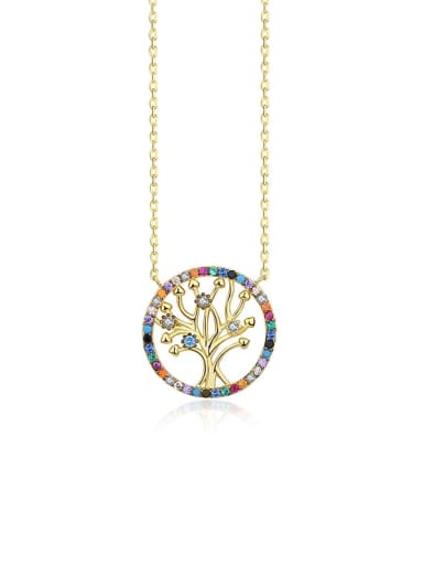 A2655 Gold 925 Sterling Silver Cubic Zirconia Tree of Life Minimalist Necklace