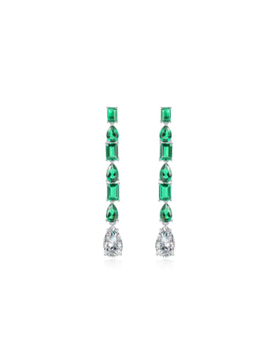 925 Sterling Silver High Carbon Diamond Green Tassel Vintage Drop Earring