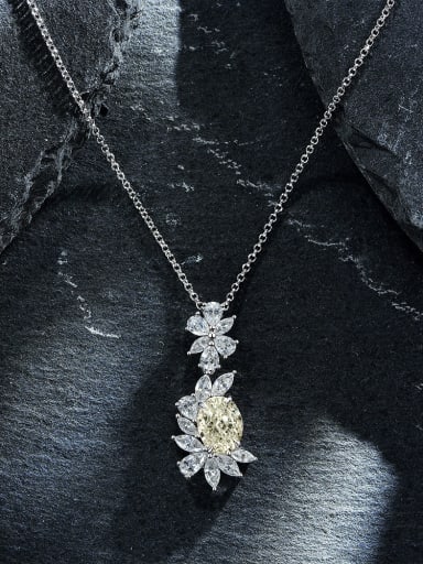 White G [P 2049] 925 Sterling Silver High Carbon Diamond Flower Luxury Necklace