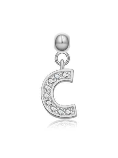 Platinum [C] 925 Sterling Silver Cubic Zirconia Minimalist Letter  Pendant