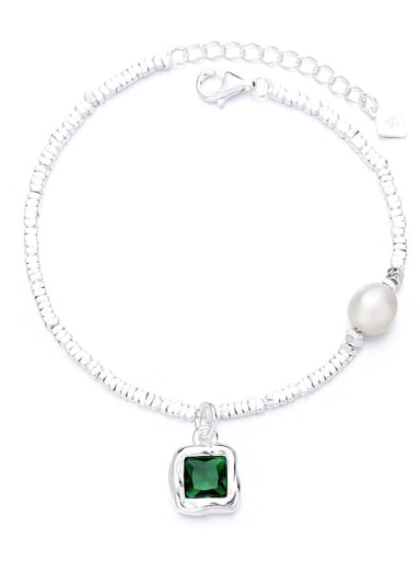 925 Sterling Silver Cubic Zirconia Vintage Geometric Green Bracelet and Necklace Set