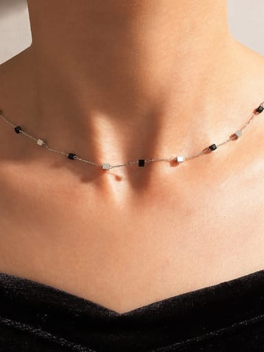 Titanium Steel Natural Stone Geometric Trend Beaded Necklace