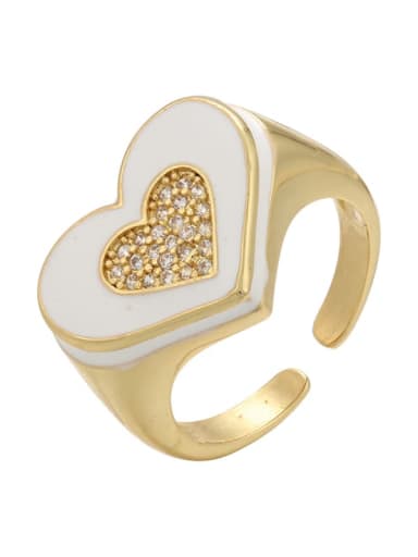 Brass Enamel Rhinestone Heart Trend Band Ring