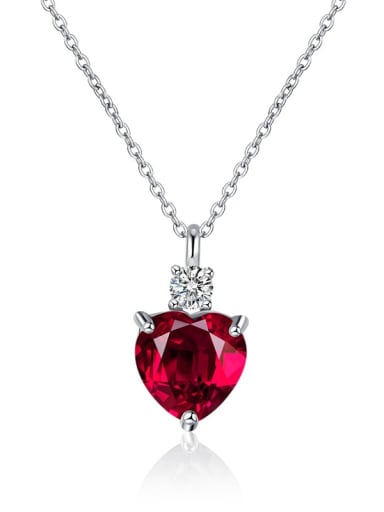 N242 Red Diamond 925 Sterling Silver Cubic Zirconia Heart Minimalist Necklace