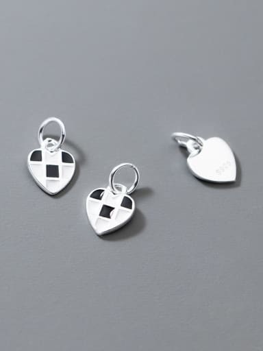 S925 Silver Epoxy Black and White Checkerboard Love Peach Heart Pendant
