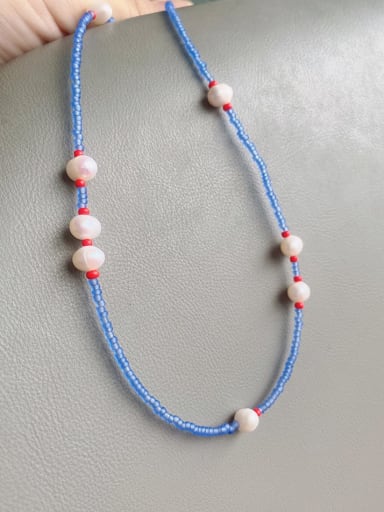 Titanium Steel Freshwater Pearl Glass beads Bohemia Beaded Necklace