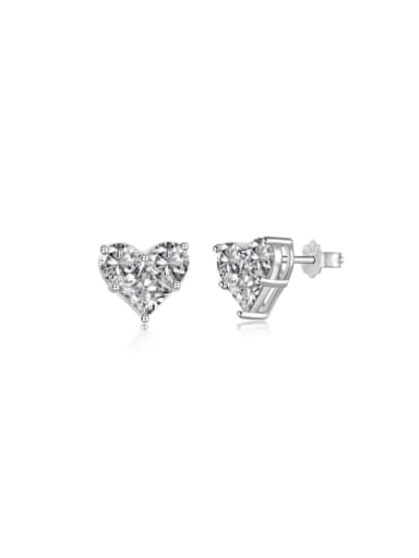 Platinum + White  DY1D0319 S W WH 925 Sterling Silver Cubic Zirconia Heart Dainty Stud Earring