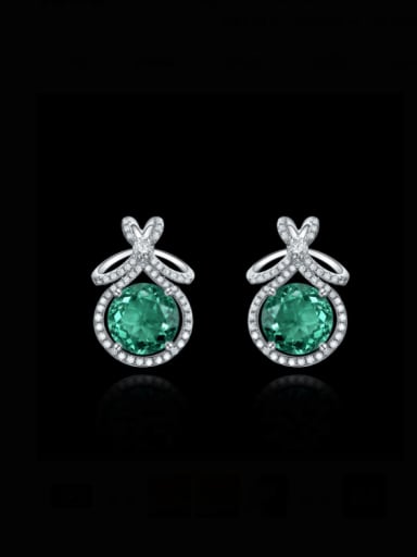 Green [E 1862] 925 Sterling Silver High Carbon Diamond Geometric Luxury Stud Earring