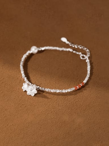 925 Sterling Silver Flower Trend Handmade Beaded Bracelet