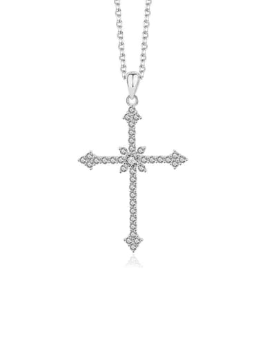 A2850 Platinum 925 Sterling Silver Cubic Zirconia Cross Minimalist Regligious Necklace