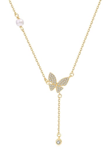 Gold YC190172 925 Sterling Silver Cubic Zirconia Butterfly Minimalist Lariat Necklace