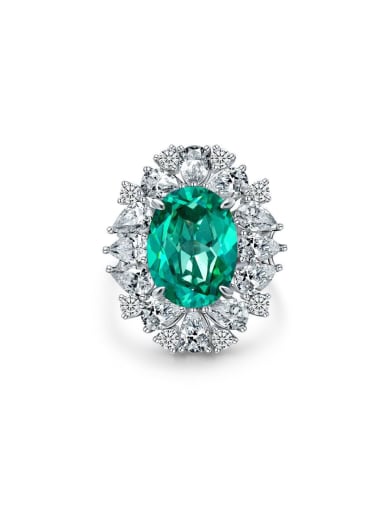 925 Sterling Silver High Carbon Diamond Green Geometric Luxury Ring