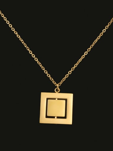 gold Stainless steel Rotatable Double Layer Geometric Square  Pendant Necklace