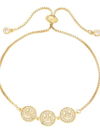 golden Brass Rhinestone Smiley Dainty Adjustable Bracelet