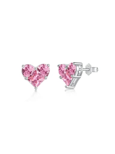 Platinum +Pink DY1D0319 S W PK 925 Sterling Silver Cubic Zirconia Heart Dainty Stud Earring
