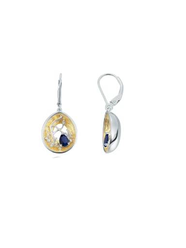 Sapphire 925 Sterling Silver Swiss Blue Topaz Geometric Luxury Huggie Earring