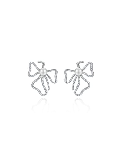 925 Sterling Silver Freshwater Pearl Flower Luxury Stud Earring