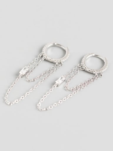 Platinum 925 Sterling Silver Tassel Chain Minimalist Huggie Earring