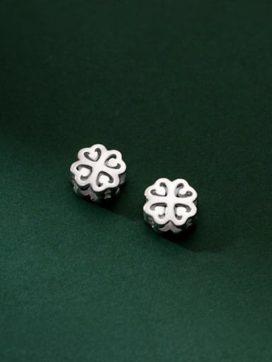 custom S925 plain silver hollow 9mm four-leaf flower spacer beads