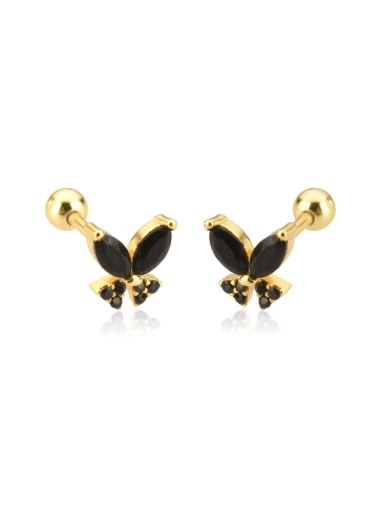 18k gold (Blackstone) 925 Sterling Silver Cubic Zirconia Butterfly Dainty Stud Earring