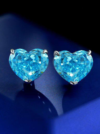 Sea blue 925 Sterling Silver High Carbon Diamond Heart Dainty Earring