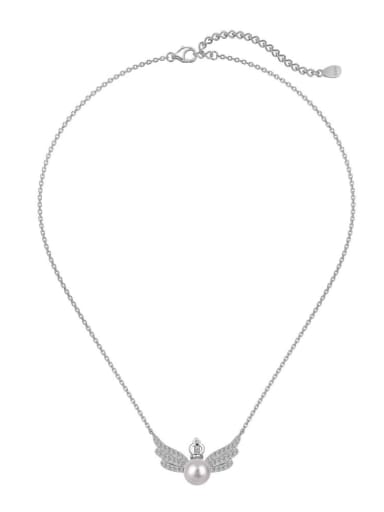 DY190767 S W WH 925 Sterling Silver Cubic Zirconia Wing Dainty Necklace
