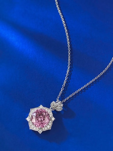 925 Sterling Silver Cubic Zirconia Purple Flower Dainty Necklace