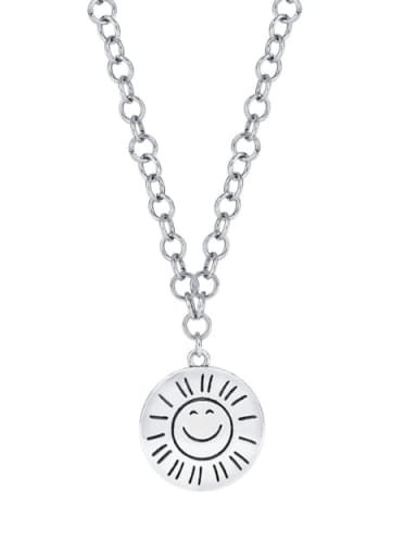 925 Sterling Silver Irregular Vintage Sun Round Pendant Necklace
