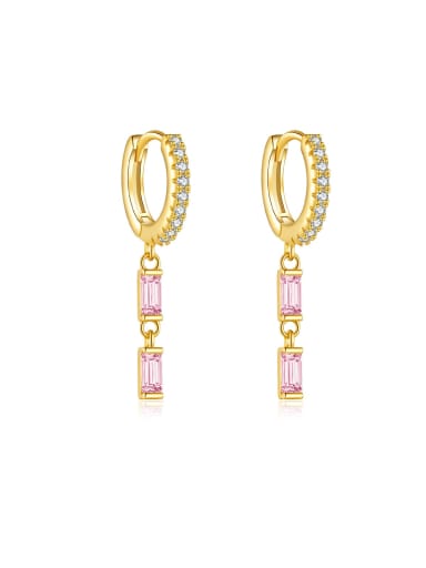 18K gold [square stone pink] 925 Sterling Silver Cubic Zirconia Geometric Dainty Threader Earring